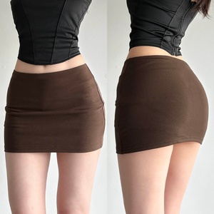 Jupe crayon mini marron taille haute pour femme, couleur unie, coupe ajustée, sexy, extensible, en tricot, toutes saisons - Product Image 5