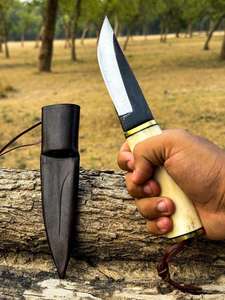 Cuchillo de Caza Premium de Acero de Damasco con Punta Clip y Mango de Hueso de Camello, Cuchillo de Supervivencia al Aire Libre de Hoja Fija Hecho a Mano, OEM Personalizado - Product Image 6