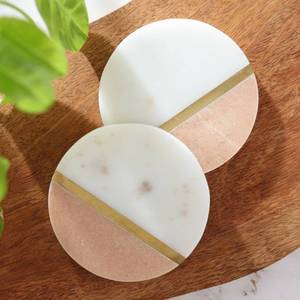 Handmade Elegant <b>White</b> Marble <b>Coasters</b> Waterproof Durable Design with Brass Accents Tableware Wholesale Pricing Verified Seller - Product Image 1