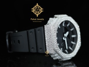 Montre de luxe pour homme Pahal Jewels avec boîtier en diamant 43 mm, cadran en cristal saphir, étanche 20 BAR, bracelet en acier inoxydable avec moissanite, ouverture par bouton-poussoir - Product Image 3