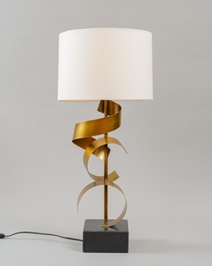 Lampe de table moderne de luxe en or, sculpture abstraite, base en marbre noir, abat-jour en tissu, style Art Déco, lampe de chevet, lampe de salon, lampe de bureau - Product Image 2