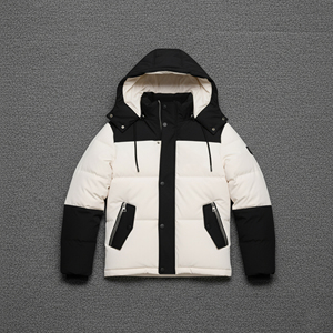 Hooded Puffer Jacket Men <b>Winter</b> <b>Thick</b> Warm Color Blocking Stand Collar Zipper Front Logo Casual Streetwear <b>Coat</b> - Product Image 5