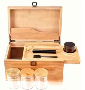 Bamboo Wooden Storage <b>Box</b> with Hinged Lid Removable Tray <b>Metal</b> Latch Natural Finish Organizer <b>for</b> Grooming <b>Tools</b> Jars - Product Image 1