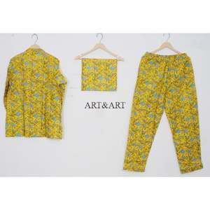 Nuevo Conjunto de Pijama de Verano para Mujer, 100% Algodón, Transpirable, de Secado Rápido, con Estampado de Bloques, Manga Larga, Suave, Informal, de 3 Piezas - Product Image 4