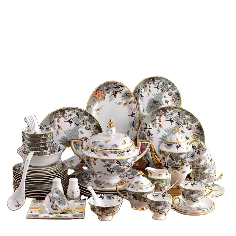 Ocidental cerâmica 58 peças equador selva série louças conjunto de osso conjunto de china tigelas e placas de porcelana jantar