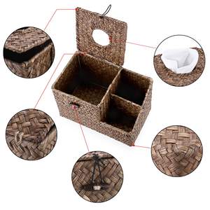 High Quality Seagrass Tissue Box Holder with Side Organizer Vintage Style <b>Square</b> Shape for Tableware Bathroom Home Office - Product Image 5