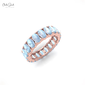 Anillo de eternidad de piedra lunar arcoíris natural de alta demanda de 5x3mm con engaste de puntas y oro rosa de 14k para boda y compromiso - Product Image 2