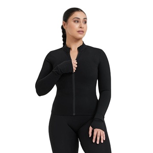แจ็กเก็ตวิ่งโยคะและออกกำลังกายแขนยาวของผู้หญิงแห้งเร็วและระบายอากาศได้ดีสำหรับฟิตเนสกลางแจ้งและยิมเสื้อโค้ทมีซิป - Product Image 4