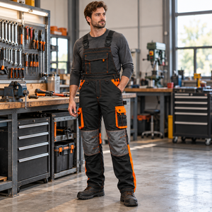 Salopette de travail personnalisée pour hommes, multi-poches, bretelles réglables, genouillères renforcées, pour atelier et construction - Product Image 5