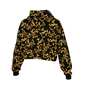 เสื้อฮู้ดครอปผู้หญิงไซส์ใหญ่ลายดอกไม้ ขายส่ง OEM สำหรับฤดูใบไม้ร่วง/ฤดูหนาว ระบายอากาศได้ดี แห้งเร็ว ผลิตจากผ้าฝ้ายผสมโพลีเอสเตอร์ แบบสั้น - Product Image 2