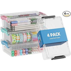 Set di 4 Astucci Trasparenti Extra Large in Plastica, Organizzatori per Matite e Pennarelli, Contenitori Impilabili per Artigianato, Nuova Categoria di Prodotti - Product Image 1