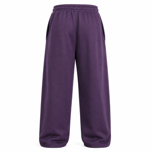 Wholesale Custom Men's Purple <b>Mesh</b> Sweatpants Elastic Waist Drawstring Casual Loose Fit Breathable Autumn Wear Sweatpants - Product Image 2