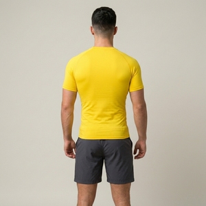 Men's Yellow Quick Dry Slim Fit Short Sleeve O-Neck <b>T</b>-<b>Shirt</b> Casual Sport Top Knitted <b>Polyester</b> Material - Product Image 5