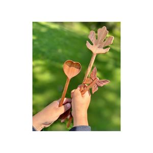 HOT SELLING Durable Eco-Friendly THREE LEAVES FLOWER POLISHED WOODEN <b>SPOON</b> for STIRRING TEA <b>COFFEE</b> TRADITIONAL TABLE DECOR - Product Image 1