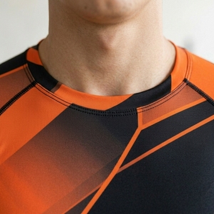 Men's Orange Black Solid Jersey Compression Shirt Short Sleeve Quick Dry Sporty Workout Top Slim Fit O-Neck - Product Image 5