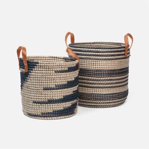 Handmade Natural Seagrass <b>Storage</b> <b>Basket</b> with Faux Leather Handles Decorative Woven Bin for Home Organization Laundry Set <b>Basket</b> - Product Image 1