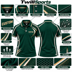 Camiseta Polo Verde Personalizada con Logotipo para Hombre TwillSports, Manga Corta, Secado Rápido, Uniforme de Trabajo, Impresión por Transferencia de Calor - Product Image 5