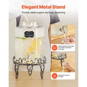 Dispenser per Bevande da 2,5 Galloni con Rubinetto in Acciaio Inox, Dispenser per Succhi in Vetro su Supporto Metallico per Feste, Refrigerazione - Product Image 4