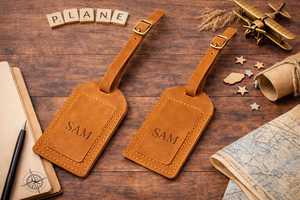 Custom Genuine Leather Luggage Tags Privacy Cover Suitcase <b>Name</b> <b>Labels</b> Personalized Travel Bag Tags Shop LMP-0300 - Product Image 3