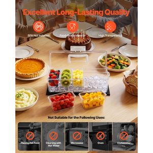 Plateau de service réfrigéré pour condiments, 5 compartiments, conteneur de service refroidi par glace, plateau en plastique pour garnitures de fruits avec couvercle - Product Image 5