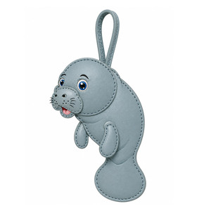Custom PU <b>Leather</b> Soft Manatee Bag Charm Cute Animal Plush Stuffed <b>Keychain</b> - Product Image 5