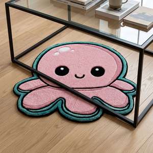Tapis décoratif doux en laine tuftée à la main, motif géométrique moderne, pieuvre rose mignonne, très demandé, pour chambre d'enfant - Product Image 4