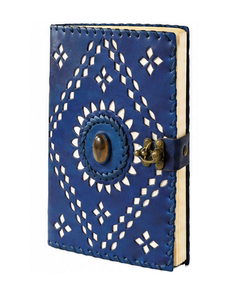 Handmade Blue Leather Journal Notebook with Metal Lock | Vintage Diary Vintage Handmade Leather Diary with Gemstone Closure | - Product Image 4