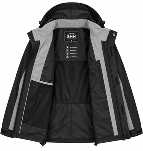 <b>Men</b>’s Waterproof Hooded Work Jacket <b>Black</b> Grey Contrast Panel <b>Windbreaker</b> with Chest Pocket Adjustable Cuffs Custom Logo - Product Image 4