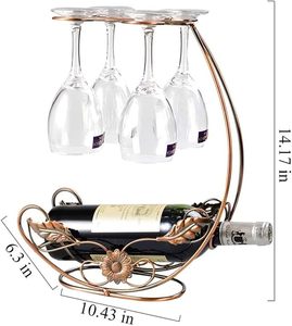Porte-vin antique en laiton avec 4 porte-verres et rangement pour bouteilles pour la décoration de la maison - Product Image 5