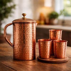 Vintage Copper Pitcher With Hammered Texture And Handle <b>Large</b> Capacity Home Drinkware - Product Image 6