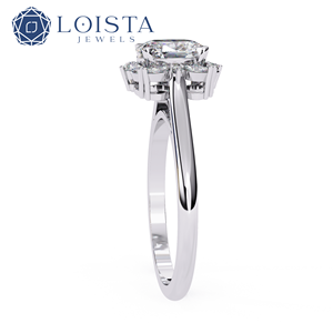Oval Cut Lab Grown Diamond Halo Engagement Ring Oval Center Diamond with Round and Marquise Side <b>Stones</b> 925 Silver Wedding Party - Product Image 3