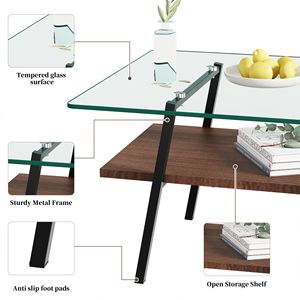 Tavolino da Caffè Moderno Rettangolare con Piano in Vetro Temperato e Gambe in Metallo Nero, Vetro Trasparente per Soggiorno - Product Image 5