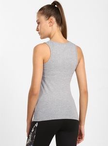 Camiseta sin mangas de algodón gris para mujer, cuello redondo, informal, transpirable, de punto, color liso, chaleco deportivo, longitud regular - Product Image 5