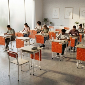 Ensemble de bureau et chaise d'école minimaliste moderne avec plateau en plastique HDPE durable et en bois pour une utilisation en classe et au bureau à domicile - Product Image 3