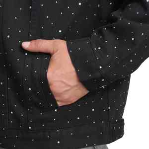 High Quality Men's Custom Outdoor Denim <b>Rhinestone</b> <b>Jacket</b> 100% Cotton Lightweight Windproof New Design Stand Collar - Product Image 5