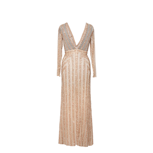 Women Modern <b>Sequin</b> Embellished Sheath Evening Dress | Long Sleeve Maxi Gown | Elegant Formal Party Wear | Sparkle Wedding Guest - Product Image 2