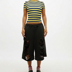 Wholesale Women's Yellow Blue Striped Crop <b>Top</b> Short Sleeve Slim Fit Crew Neck Casual T-Shirt Spandex Cotton Spring Baby T-Shirt - Product Image 5