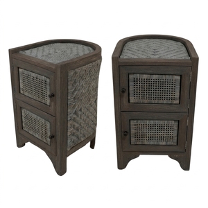 New Modern Minimalist Surabaya Wooden Storage Cabinet Natural Rattan Wicker 2 Doors Chest <b>Side</b> <b>Table</b> Storage Nightstand - Product Image 1