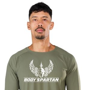 <b>Men's</b> Olive Green Long Sleeve Athletic T <b>Shirt</b> Breathable Performance Fabric Workout Fitness Sportswear Apparel - Product Image 2