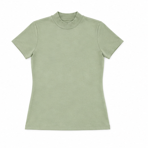 Camiseta de Manga Corta para Mujer, Cuello Redondo, Corte Entallado, Color Verde Salvia, Personalizable, Algodón Peinado Suave, WMNTS-0013 - Product Image 6