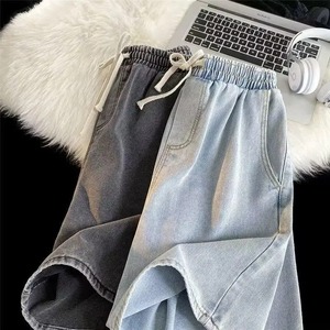 Shorts Bermuda de Mezclilla Azul Claro para Mujer, Cintura Media, Cordón Ajustable, Corte Regular, Casual, Transpirable, Algodón Orgánico Lavado con Piedras, Estampado - Product Image 6