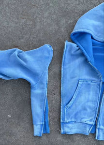 Ensemble de survêtement bleu à capuche pour femme, sweat-shirt à fermeture éclair à manches longues et pantalon, couleur unie, décontracté, respirant, teint en pièce - Product Image 2