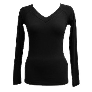 T-shirt d'été décontracté noir pour femme STELLAR, col en V uni, tricoté, manches longues, coupe classique, 100 % coton, 240 g, imprimé sérigraphié - Product Image 3
