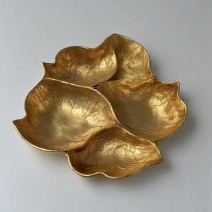 Rectangular Gold Metal Serving Tray Pierced Edge <b>Platter</b> With Feet Tableware Skies Trader - Product Image 3