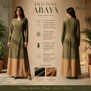 Elegante Vestido Abaya de Satén en Dos Tonos para Mujer, Ropa Islámica Modesta, Estilo Maxi |   Vestido Kaftan Estilo Dubái de Manga Larga 2026, Moda Premium - Product Image 3
