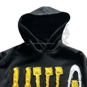 Distressed <b>Men's</b> Hoodie <b>Sweatshirts</b> <b>Black</b> Color Full Sleeve Warm Winter Thermal Fleece Hoodies With Distress Embroidery - Product Image 5