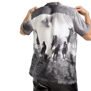 เสื้อเชิ้ตลายดอกไม้พิมพ์ลายดิจิตอลสำหรับผู้ชายแขนสั้นลำลองทรงเข้ารูปติดกระดุมเสื้อเชิ้ตดีไซน์เนอร์ - Product Image 4