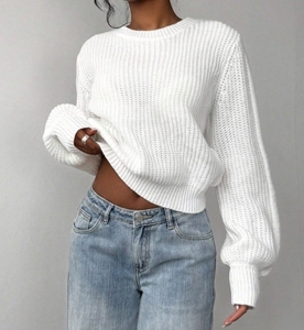 Pull en tricot de haute qualité 100% coton avec logo tendance, style décontracté pour femmes, style streetwear, laine douce, confortable, pull d'hiver - Product Image 1