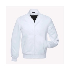<b>Men's</b> <b>White</b> Bomber <b>Jacket</b> Stand Collar Button Closure Casual Style Spring Wear Regular Fit 100% Polyester Shell - Product Image 1