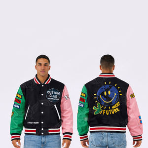 Veste universitaire personnalisée, veste bomber à blocs de couleurs, veste de baseball streetwear patchwork - Product Image 2